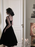 Elegant Spaghetti Strap Velvet Vintage Black Dress Women Birthday Outfits HZ1022