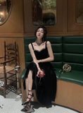 Elegant Spaghetti Strap Velvet Vintage Black Dress Women Birthday Outfits HZ1022