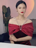 Mermaid Halter Red Velvet Party Dress Long Prom Dress HZ1022