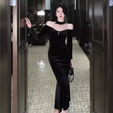 Mermaid Halter Black Birthday Dress Velvet 21th Birthday Outfits HZ1022