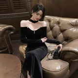 Mermaid Halter Black Birthday Dress Velvet 21th Birthday Outfits HZ1022