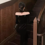 Mermaid Halter Black Birthday Dress Velvet 21th Birthday Outfits HZ1022