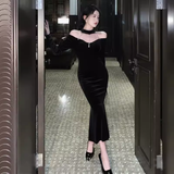 Mermaid Halter Black Birthday Dress Velvet 21th Birthday Outfits HZ1022