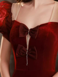 Sexy Mermaid Velvet Party Dresses Red Prom Dresses HZ1022