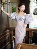 Sexy Mermaid Off The Shoulder Sequin Lilac Long Prom Dresses HZ1022