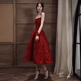 Elegant Spaghetti Straps Vintage Lace Red Dress Women Birthday Outfits HZ1022