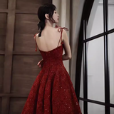 Elegant Spaghetti Straps Vintage Lace Red Dress Women Birthday Outfits HZ1022