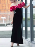 Sexy Mermaid Off The Shoulder Velvet Black Long Prom Dresses HZ1022