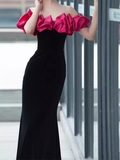 Sexy Mermaid Off The Shoulder Velvet Black Long Prom Dresses HZ1022