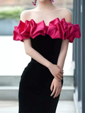 Sexy Mermaid Off The Shoulder Velvet Black Long Prom Dresses HZ1022