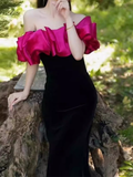 Sexy Mermaid Off The Shoulder Velvet Black Long Prom Dresses HZ1022