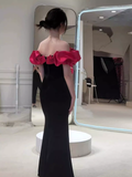 Sexy Mermaid Off The Shoulder Velvet Black Long Prom Dresses HZ1022
