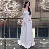 Princess A line Straps White Long Prom Dresses HZ1022