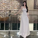 Princess A line Straps White Long Prom Dresses HZ1022