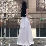 Princess A line Straps White Long Prom Dresses HZ1022