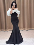 Mermaid Off The Shoulder Black Satin Long Prom Dresses HZ1022