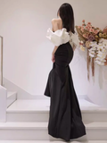 Mermaid Off The Shoulder Black Satin Long Prom Dresses HZ1022