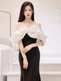 Mermaid Off The Shoulder Black Satin Long Prom Dresses HZ1022