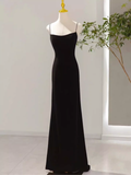 Mermaid Straps Black Velvet Long Prom Dresses HZ1022
