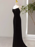 Mermaid Straps Black Velvet Long Prom Dresses HZ1022