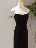 Mermaid Straps Black Velvet Long Prom Dresses HZ1022