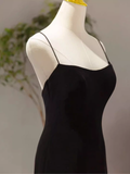 Mermaid Straps Black Velvet Long Prom Dresses HZ1022