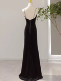 Mermaid Straps Black Velvet Long Prom Dresses HZ1022
