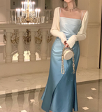 Elegant Sheath Straps Blue Prom Dresses Formal Dress HZ1022