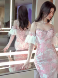 Sexy Mermaid Pink Sequin Prom Dresses HZ1022