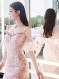 Sexy Mermaid Pink Sequin Prom Dresses HZ1022