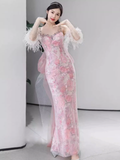 Sexy Mermaid Pink Sequin Prom Dresses HZ1022