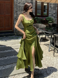 Women's Suspender Dress Satin Long Prom Dresses Formal Dress HZ1022