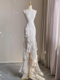 Vintage High Low White Chiffon Wedding Dresses HZ1022