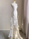 Vintage High Low White Chiffon Wedding Dresses HZ1022