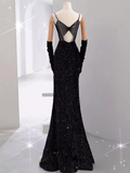 Mermaid Long Prom Dress New Sequin Black Slit Evening Dress HZ1022