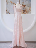 A line Straps Pink Satin Long Prom Dresses HZ1022