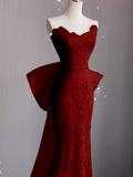 Sexy Mermaid Strapless Red Lace Long Prom Dress HZ1022