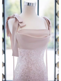 A line Straps Pink Satin Long Prom Dresses HZ1022