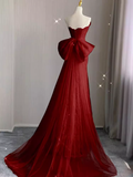 Sexy Mermaid Strapless Red Lace Long Prom Dress HZ1022