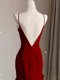 Simple Mermaid Red Chiffon Long Prom Dress HZ1022