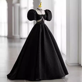 Princess Ball Gown Black Lace Long Prom Dress HZ1022