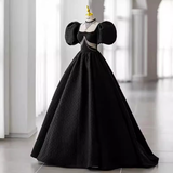 Princess Ball Gown Black Lace Long Prom Dress HZ1022