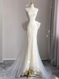 Beautiful Mermaid White Lace Long Wedding Dresses HZ1022