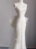 Beautiful Mermaid White Lace Long Wedding Dresses HZ1022
