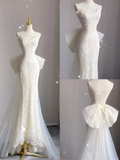 Beautiful Mermaid White Lace Long Wedding Dresses HZ1022