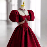 Princess Ball Gown Red Lace Long Prom Dress HZ1022