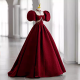Princess Ball Gown Red Lace Long Prom Dress HZ1022