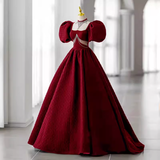 Princess Ball Gown Red Lace Long Prom Dress HZ1022