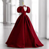 Princess Ball Gown Red Lace Long Prom Dress HZ1022