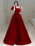 Princess Ball Gown Red Strapless Long Prom Dress HZ1022